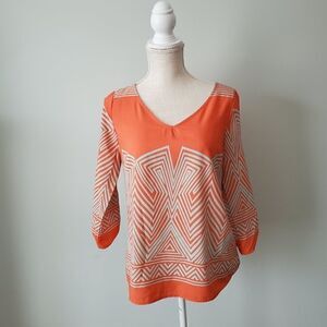 Pink Owl Women's V Neck Long Sleeve Azrec Print Top Size Small